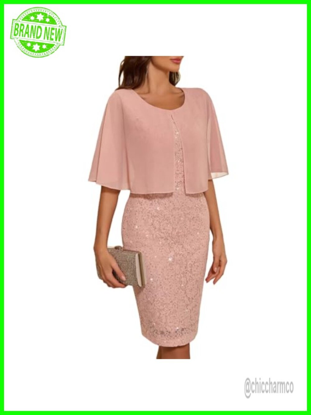 Women's Wedding Guest Cape Dress Formal Sequin Lace Chiffon